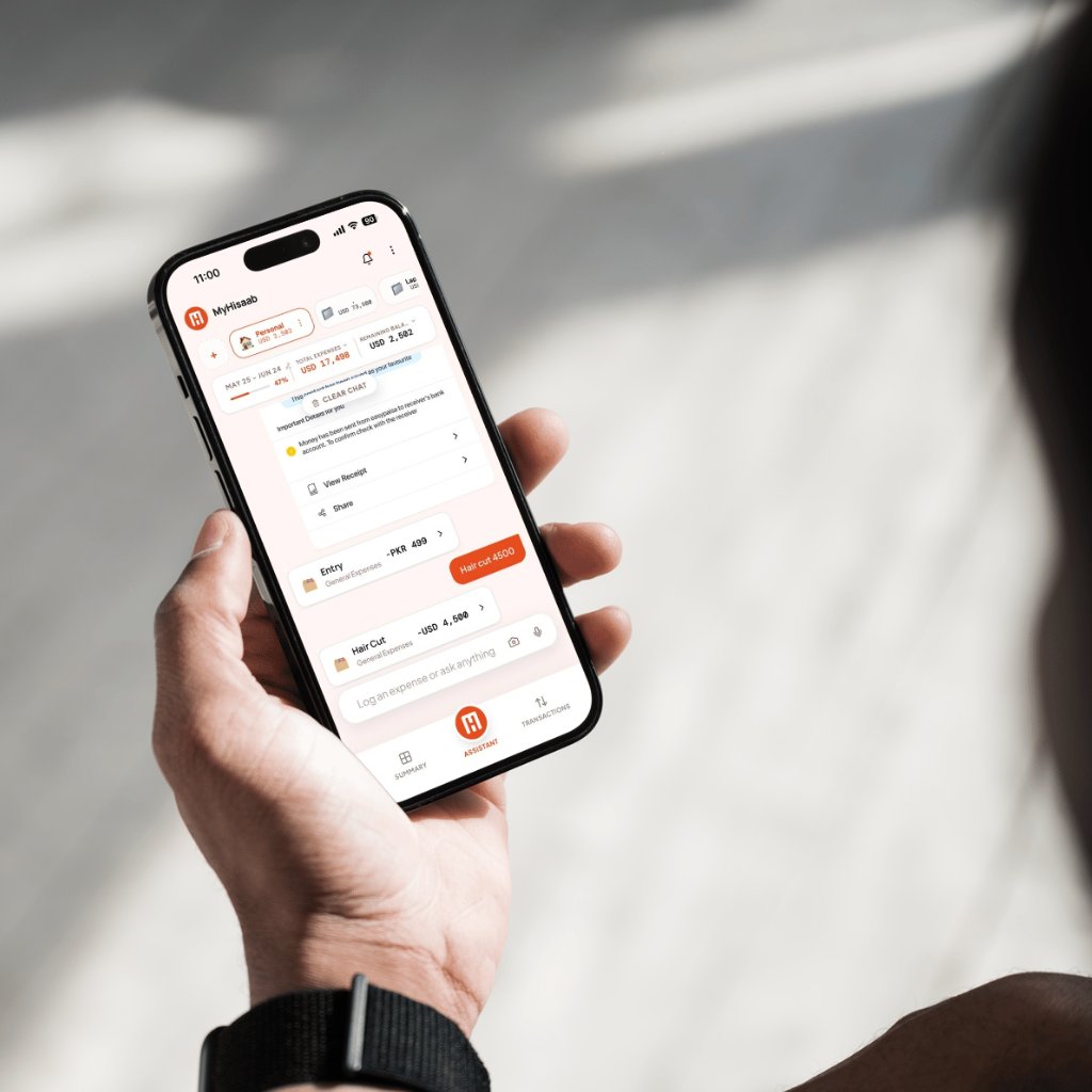 MyHisaab AI assistant logging an expense in chat